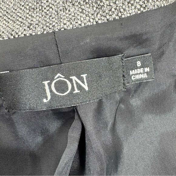 Jon by Teri Jon Open Mock Neck Metallic Belted Topper Jacket Silver Black Size 8 - Picture 11 of 16